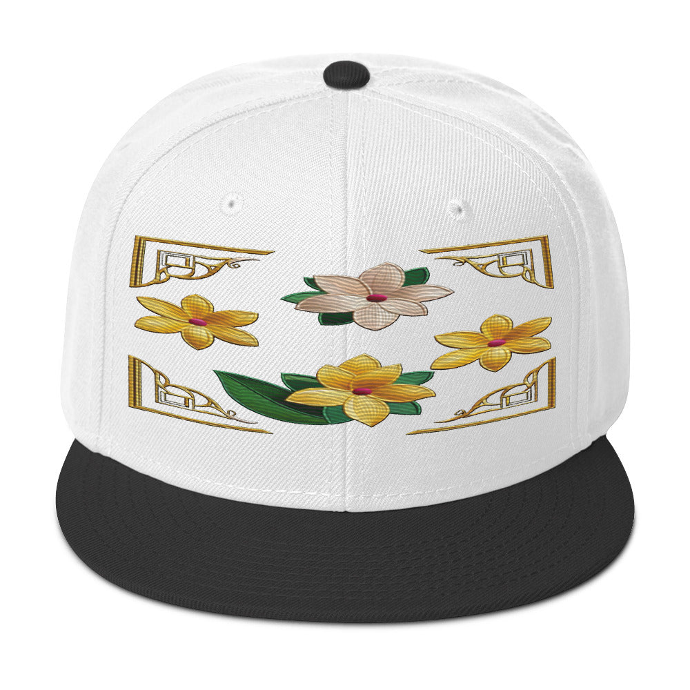 Floral Statement Piece: Realistic Flower Altarpiece Snapback Hat for Fashion Lovers - Dhalfashionistt