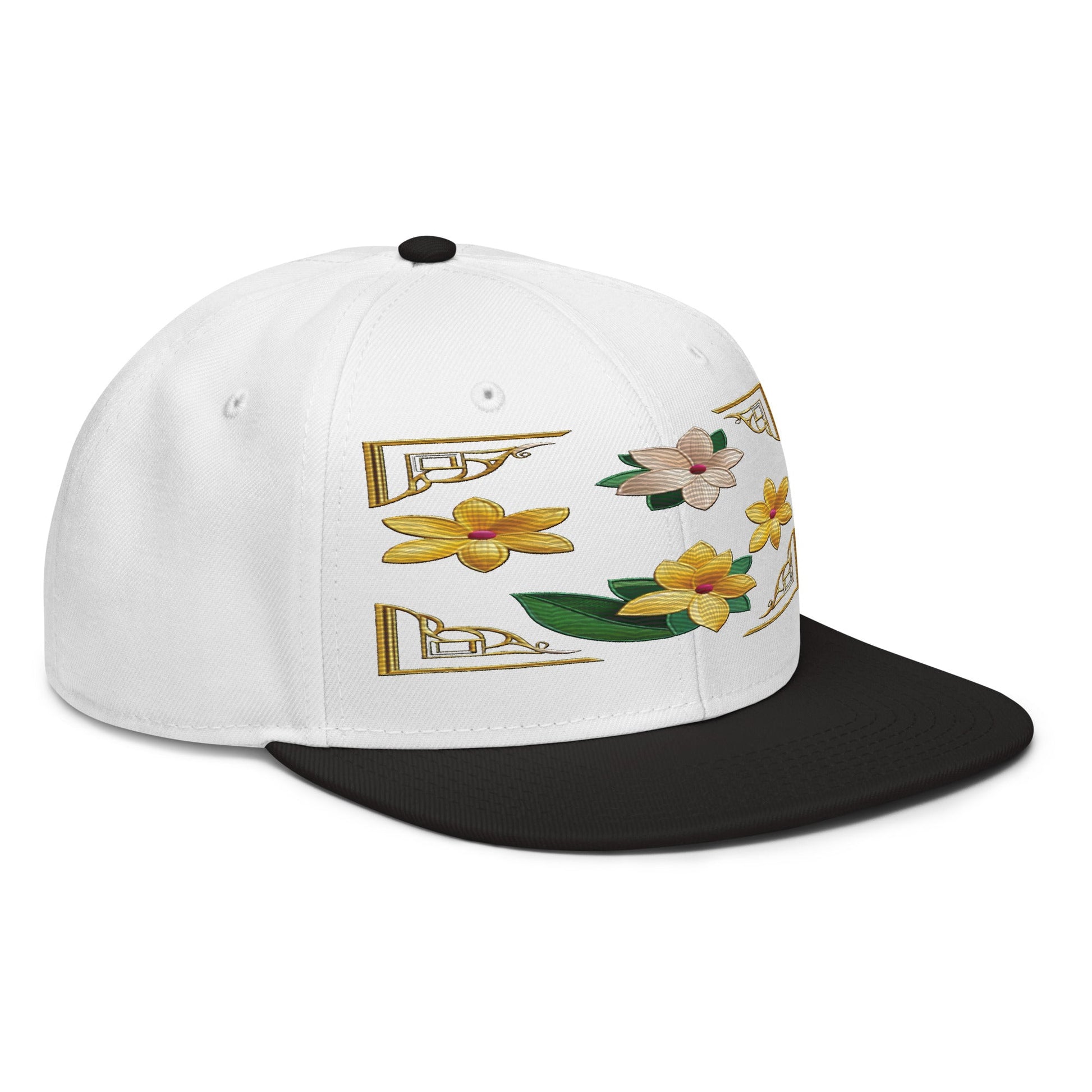 Floral Statement Piece: Realistic Flower Altarpiece Snapback Hat for Fashion Lovers - Dhalfashionistt