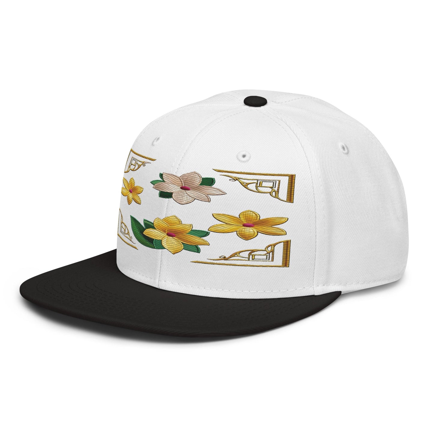 Floral Statement Piece: Realistic Flower Altarpiece Snapback Hat for Fashion Lovers - Dhalfashionistt