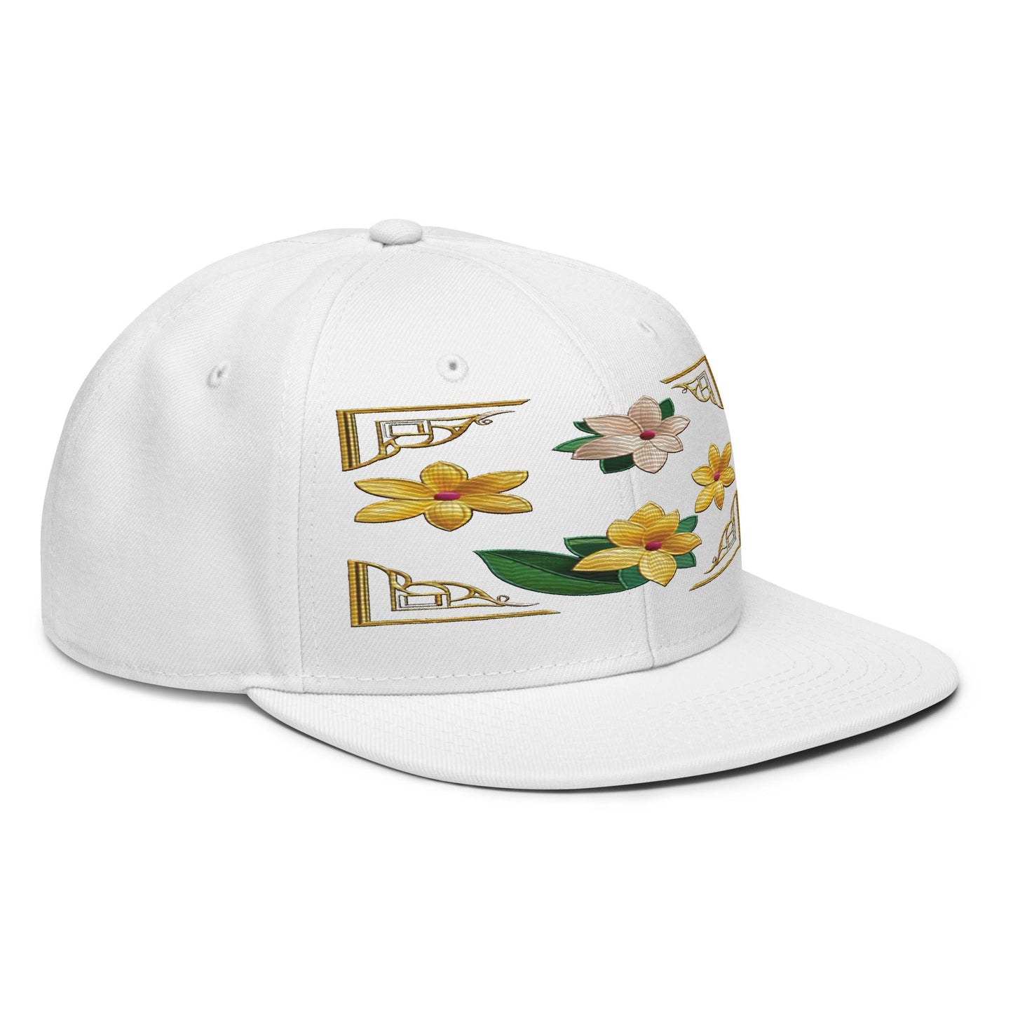 Floral Statement Piece: Realistic Flower Altarpiece Snapback Hat for Fashion Lovers - Dhalfashionistt