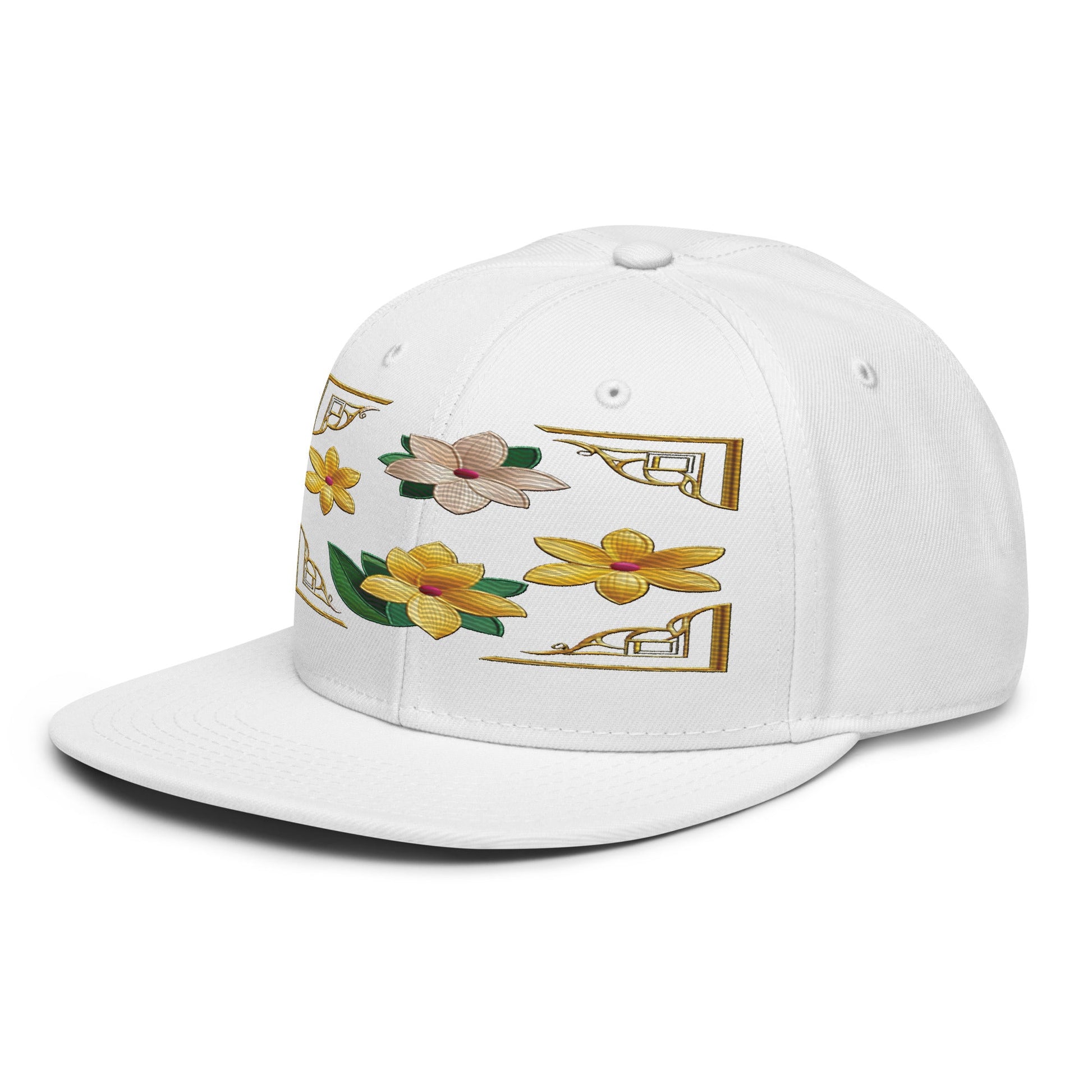 Floral Statement Piece: Realistic Flower Altarpiece Snapback Hat for Fashion Lovers - Dhalfashionistt