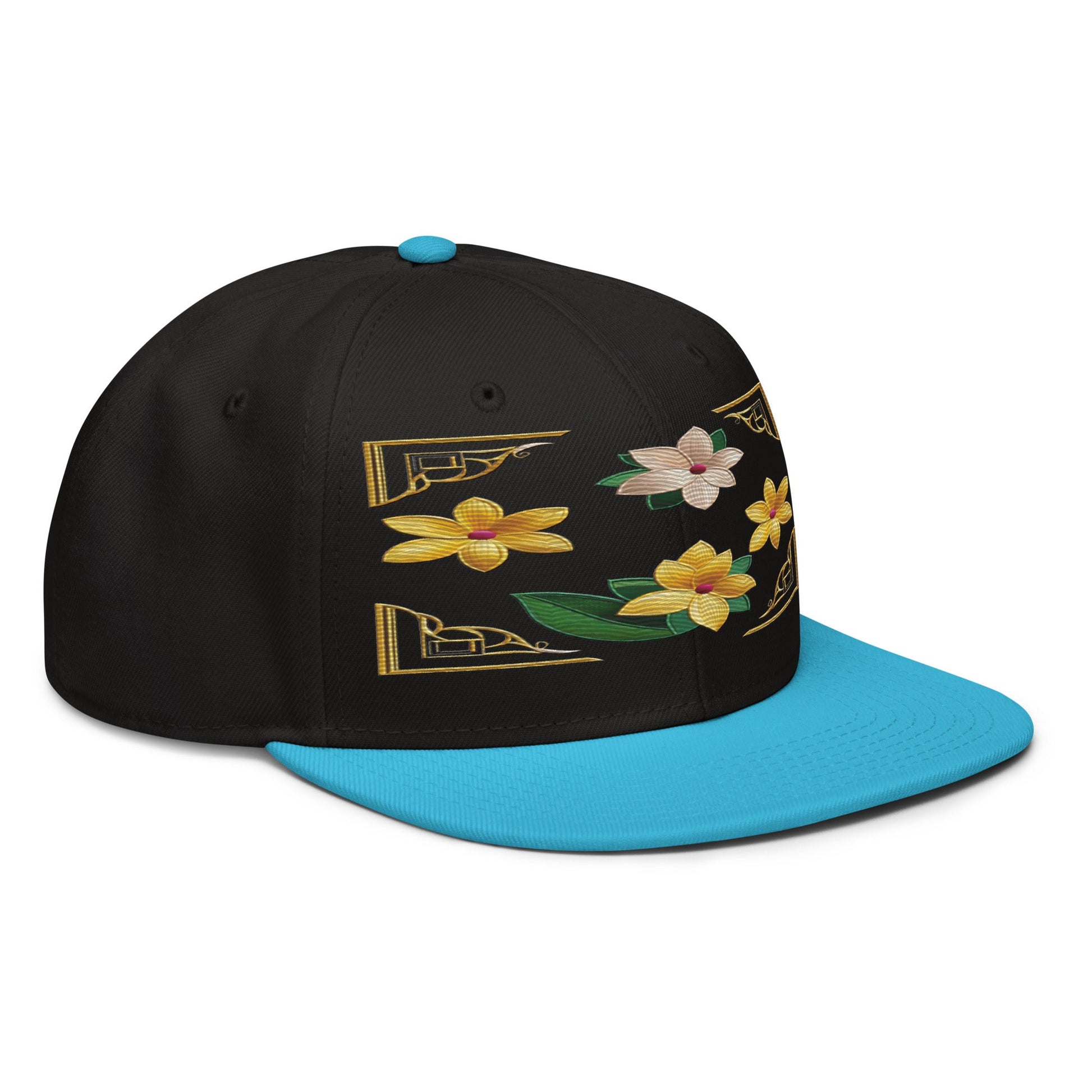 Floral Statement Piece: Realistic Flower Altarpiece Snapback Hat for Fashion Lovers - Dhalfashionistt