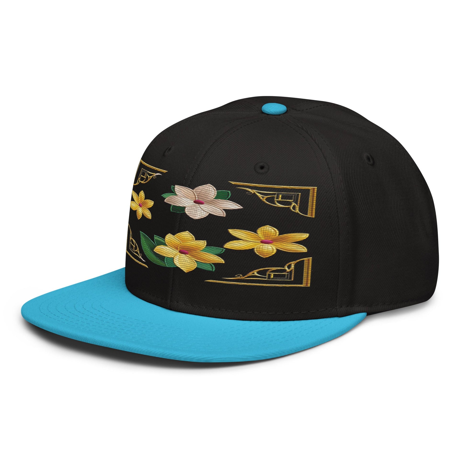 Floral Statement Piece: Realistic Flower Altarpiece Snapback Hat for Fashion Lovers - Dhalfashionistt