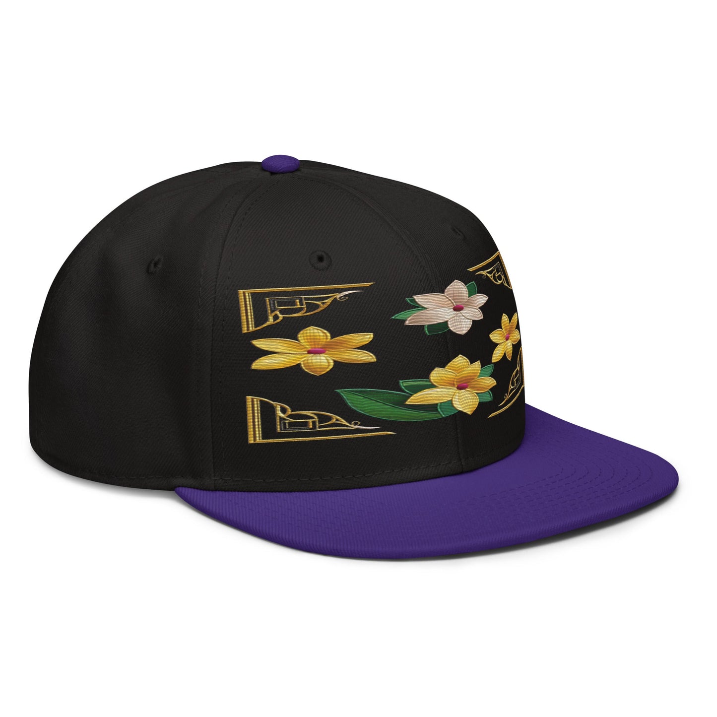 Floral Statement Piece: Realistic Flower Altarpiece Snapback Hat for Fashion Lovers - Dhalfashionistt