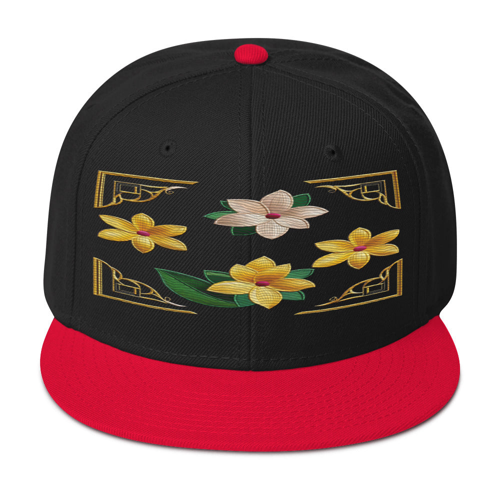 Floral Statement Piece: Realistic Flower Altarpiece Snapback Hat for Fashion Lovers - Dhalfashionistt