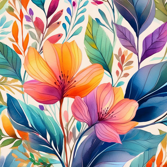 Floral Watercolor Colorful Wall Mural | Creative Space Wallpaper - Dhalfashionistt