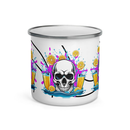 Funny Skull Coffee and Tee Enamel Mug | Unique Camper Mug for Office and Home Decor - Dhalfashionistt