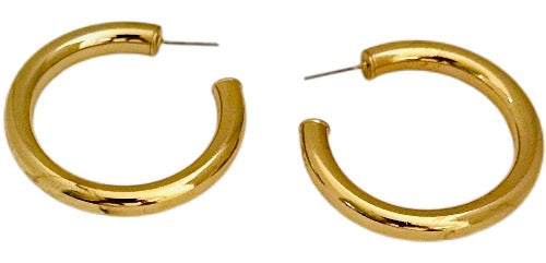 Gold Chunky Medium Hoop Earrings | Luxurious Crystal Embellishments - Dhalfashionistt