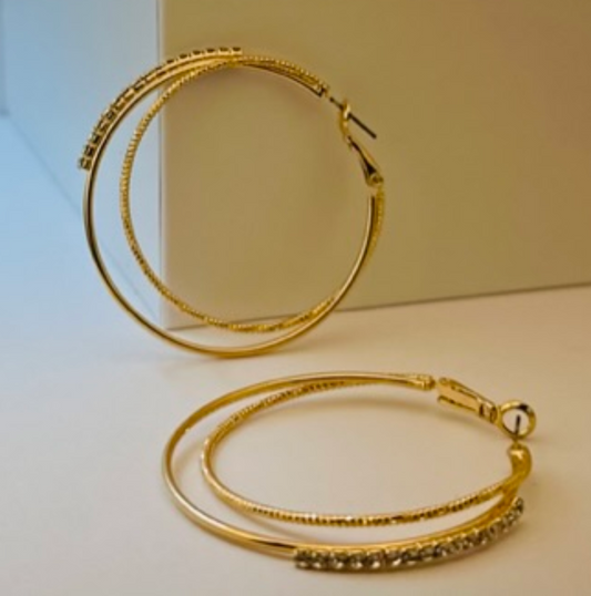 Gold Crystal Loops Hoop Earrings | Fashionable Party Earrings - Dhalfashionistt