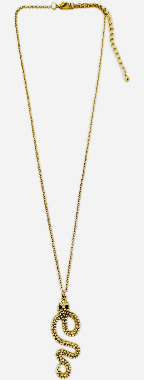 Gold Crystal Snake Pendant Necklace | Vintage Fashion Jewelry - Dhalfashionistt