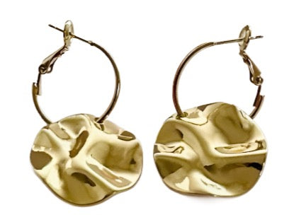 Gold Hammered Disc Huggie Hoop Earrings| Artistic Fashion Jewelry Concepts - Dhalfashionistt