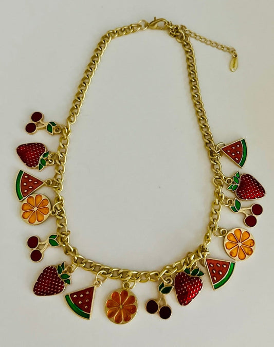 Gold Multi color Fruit Necklace | Celebrity Fashion Jewelry - Dhalfashionistt