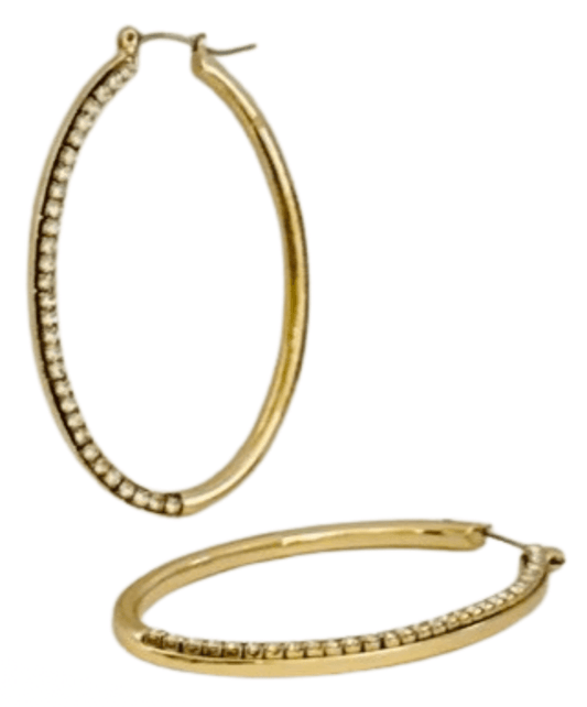 Gold Oval Diamond Hoop Earrings | Stylish Evening Wear Accessories - Dhalfashionistt