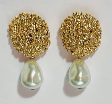 Gold Pearl Ball Studded Drop Earrings | Exclusive Fashion Jewelry Items - Dhalfashionistt