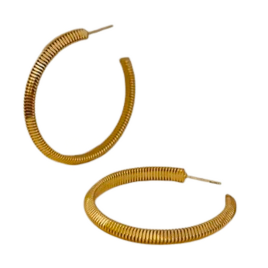 Gold Textured Medium Hoop Earring | Contemporary Design - Dhalfashionistt