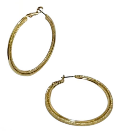 Gold Textured Medium Hoop Earring | Statement Pieces - Dhalfashionistt