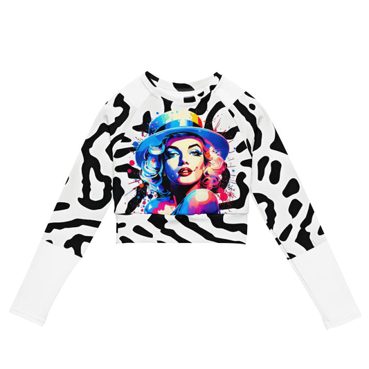 Marilyn Monroe Vibes: Eco-Friendly Recycled Oversized Long-Sleeve Crop Top - Dhalfashionistt