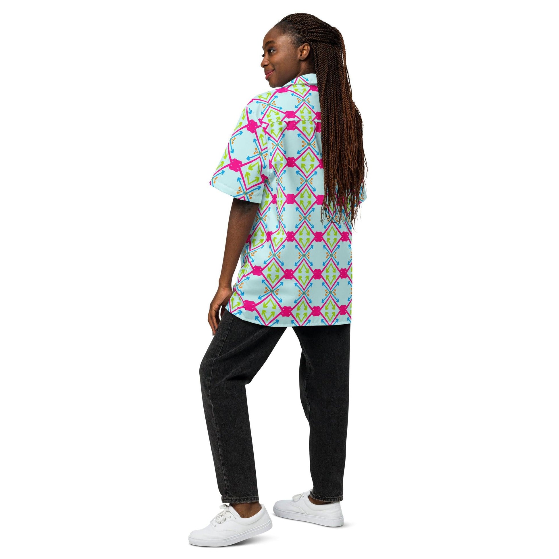 Modern Geometric Arrows Unisex Button Shirt | Unique Design - Dhalfashionistt