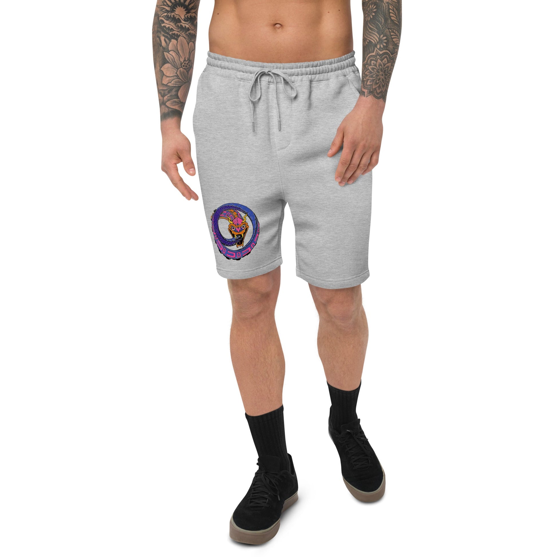 Dhalfashionistt Mythical Creatures Graphic Tee Shorts | Men's Comfy Loungewear Adventurer Lovers Comfort Colors Comfy Loungewear Elastic Waistband Face Snake Gift for Him Graphic Tee Men's Fleece Shorts Mythical Short Mythology Creatures oversized short Pink Snake Short Serpent Face Snake Head Snake Lovers Unique Design Wild Animal Free Text