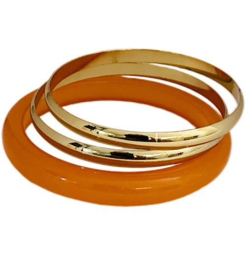 Orange Chunky Acrylic Gold Bracelet Pack | Casual Fashion Accessories - Dhalfashionistt