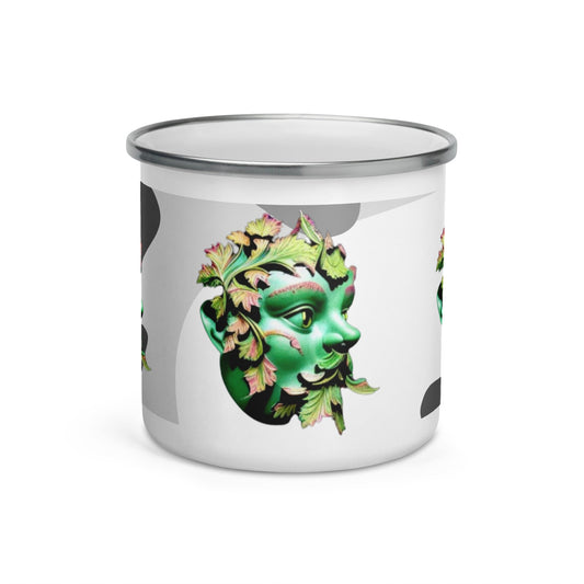 Dhalfashionistt Ornate Decorative Green  Man Enamel | Mug Unique Camper Mug | Home & Office Accessories Bag attachment mug Beverage mug Camper mug Camping mug Durable mug Durable Outdoor Mug Enamel mug Green man Hiking mug Home accessories Hot meal mug Lightweight mug Multifunctional mug Office accessories Online store unique gift Unique mug Unique Novelty Gift Free Text