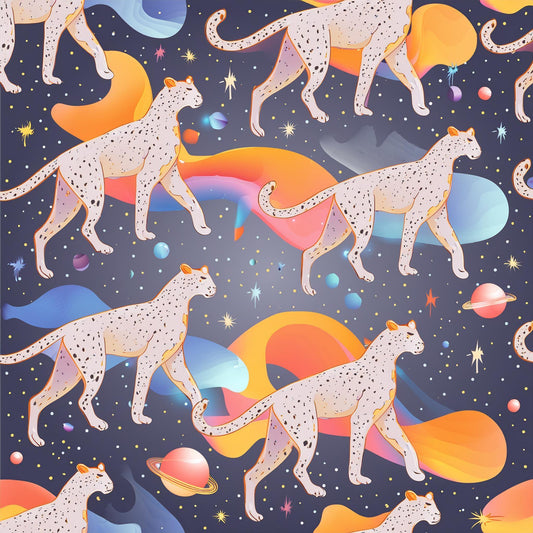 Pattern Cheetahs Hyperrealistic Running In Galaxy Wall Mural | Wildlife Decor Wallpaper - Dhalfashionistt