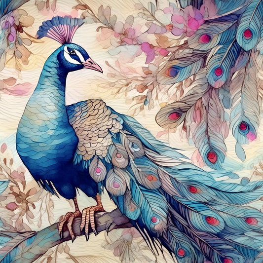 Peacock Art Work Watercolor Wall Mural | Interior Design Wallpaper - Dhalfashionistt