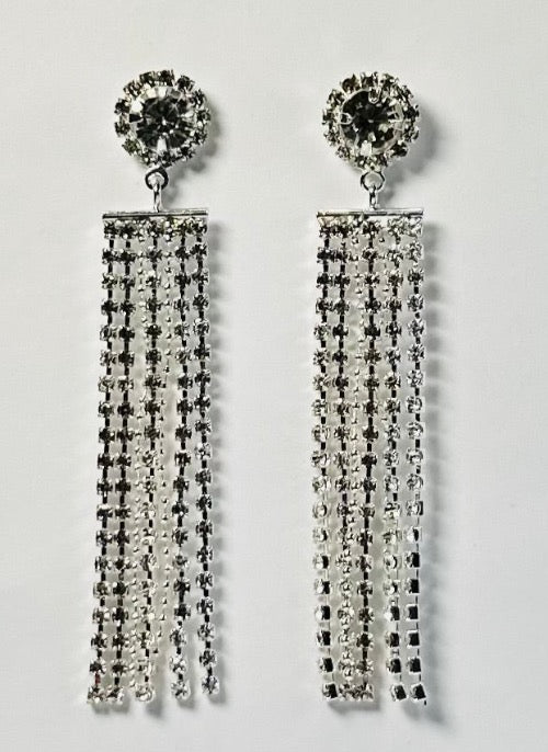 Rhinestone Crystal Long Tassel Drop Earrings | Fashion Statement Jewelry - Dhalfashionistt