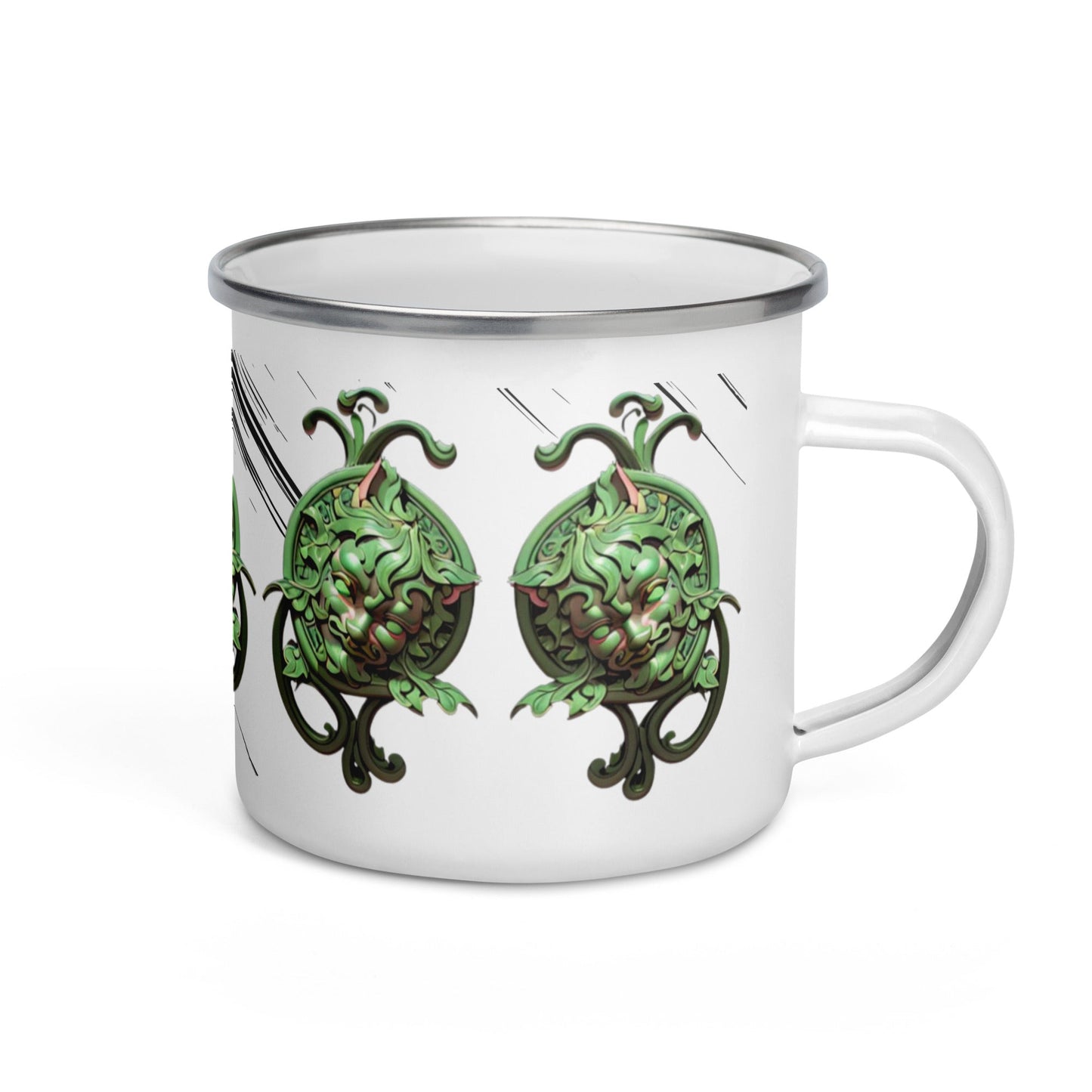 Dhalfashionistt Rich Deep Colors Ornate Decorative Green Men Enamel | Mug Unique Camper Mug | Home & Office Accesories Bag attachment mug Beverage mug Camper mug Camping mug Camping trip essentials Durable mug Durable Outdoor Mug Enamel mug Hiking essentials Hiking mug Home accessories Hot meal mug Lightweight mug Multifunctional mug Office accessories Online store Ornate Decorative  Men Rich Deep Colors Shopify USA. unique gift Unique mug Unique Novelty Gift Free Text