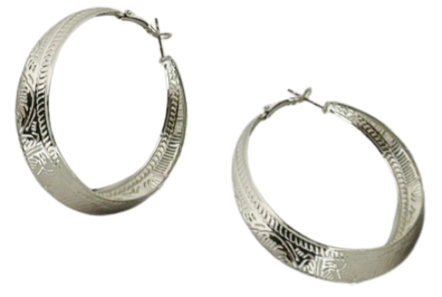 Silver Textured Hoop Earrings | Unique Design Earrings - Dhalfashionistt