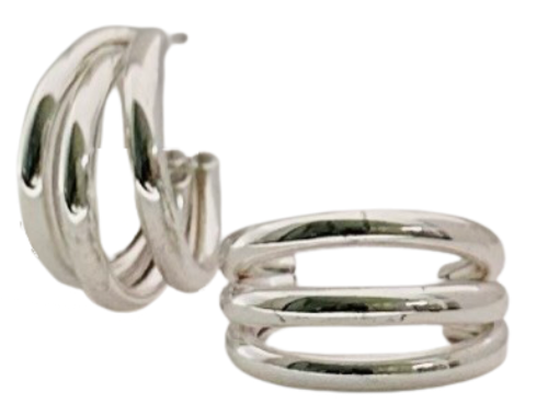 Silver Triple Hoop Earrings | Special Occasion Earrings - Dhalfashionistt