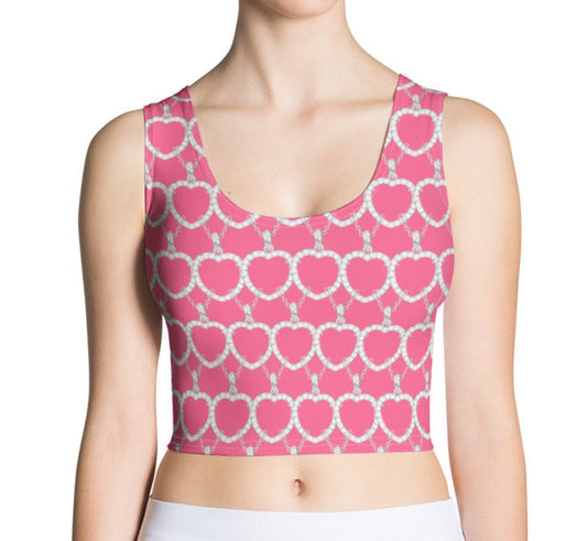 Stay Fashionable with a Pink Heart Crop Top showcasing a Unique Chain Pattern - Dhalfashionistt