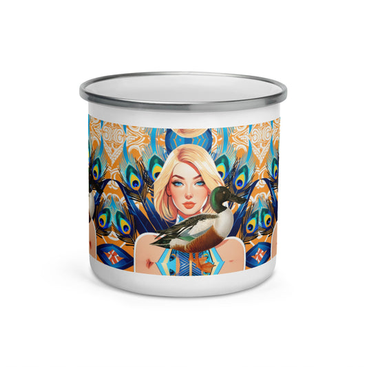 Unique Duck Camp Mug | Peacock Feathers | Alphonse Mucha-Inspired Design - Dhalfashionistt