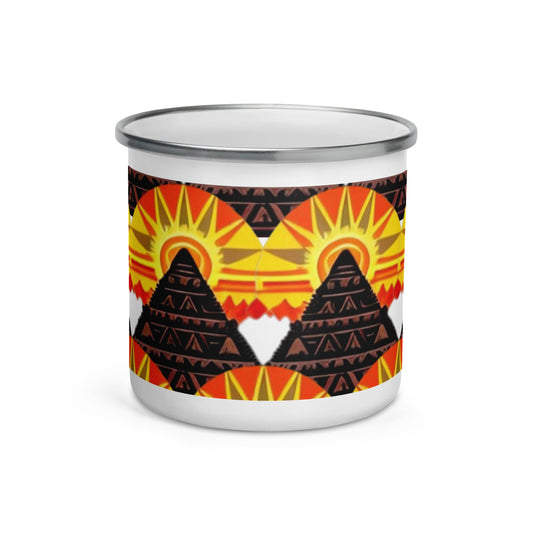 Vibrant Aztec Sun Pyramid Camp Mug | Enamel Novelty Gift for Campers - Dhalfashionistt