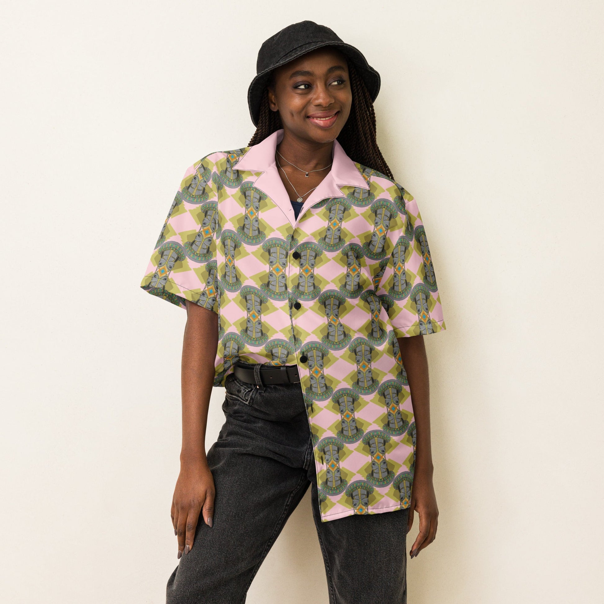 Vibrant Egyptian Pyramid Unisex Button Shirt | Unique Gift | Outdoor Adventure - Dhalfashionistt