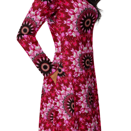 Vibrant Floral Mandala Long Sleeve Midi Dress | Comfortable fit, Stylish Design | Oversized Dress - Dhalfashionistt