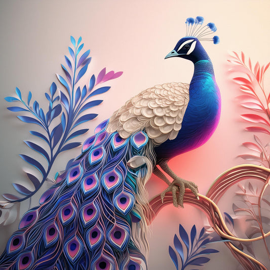 Vibrant Peacock Art Work Wall Mural |Creative Space Wallpaper - Dhalfashionistt