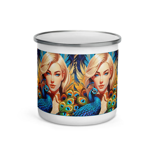 Vibrant Peacock Feather Camp Mug | Intricate Alphonse Mucha Inspiration | Novelty Gifts - Dhalfashionistt