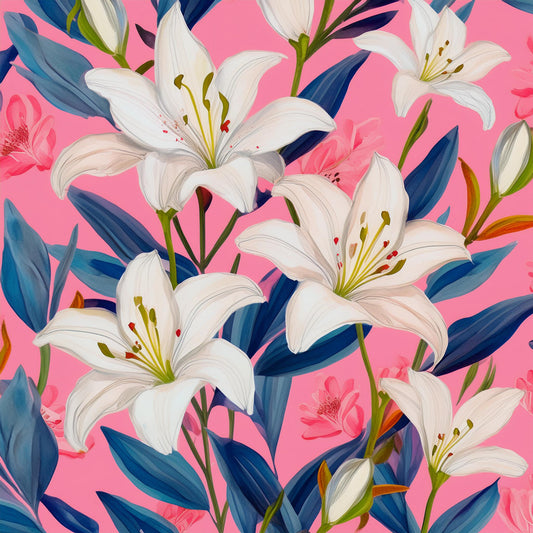 Vibrant White Lily Flower Colorful Mural | Botanical Beauty Design Wallpaper - Dhalfashionistt