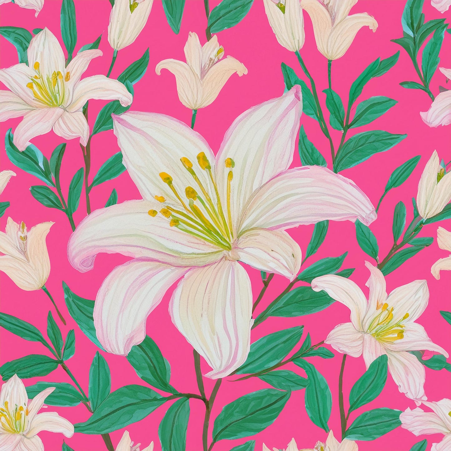 Vibrant White Lily Flower Colorful Mural | Botanical Beauty Design Wallpaper - Dhalfashionistt