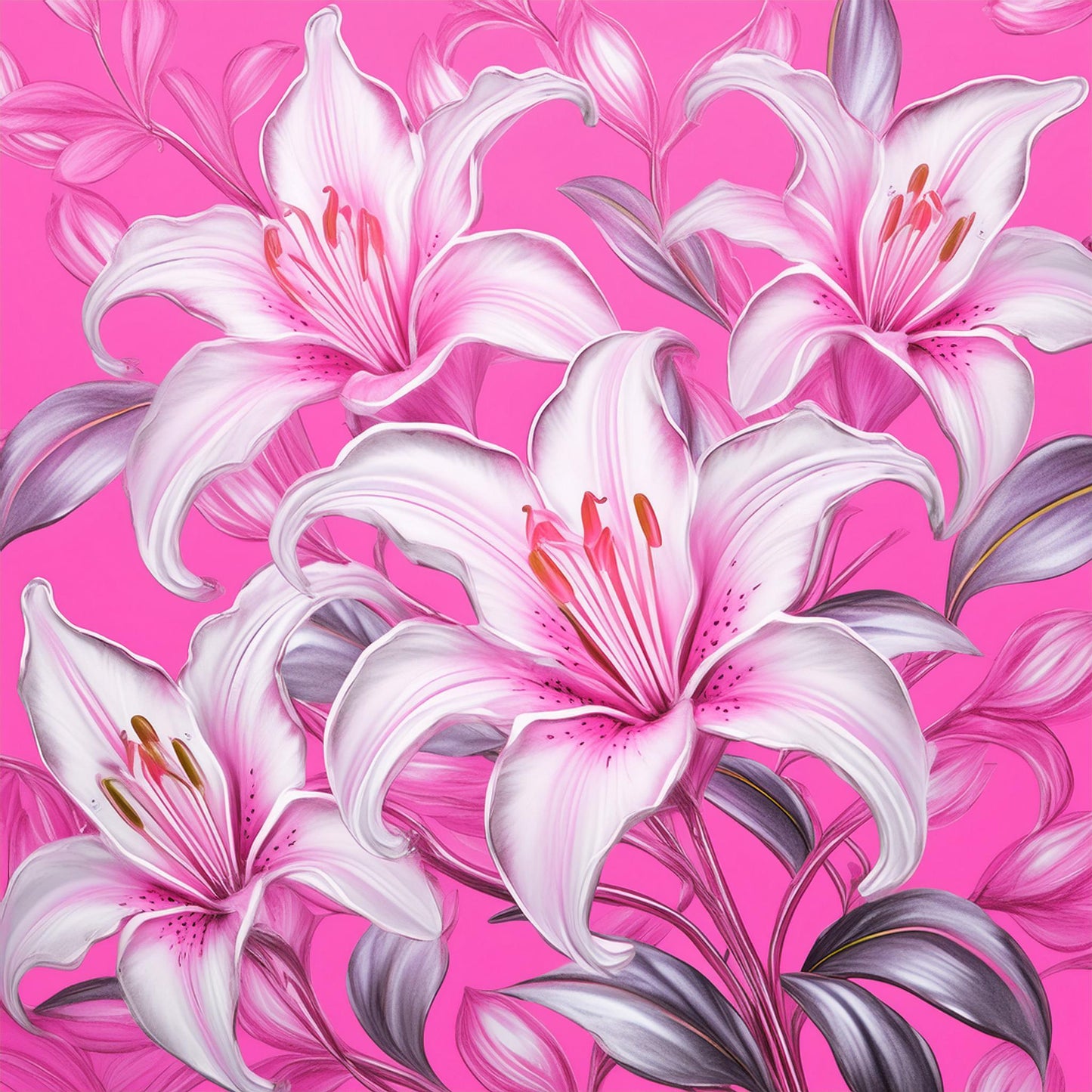 Vibrant White Lily Flower Colorful Mural | Botanical Beauty Design Wallpaper - Dhalfashionistt