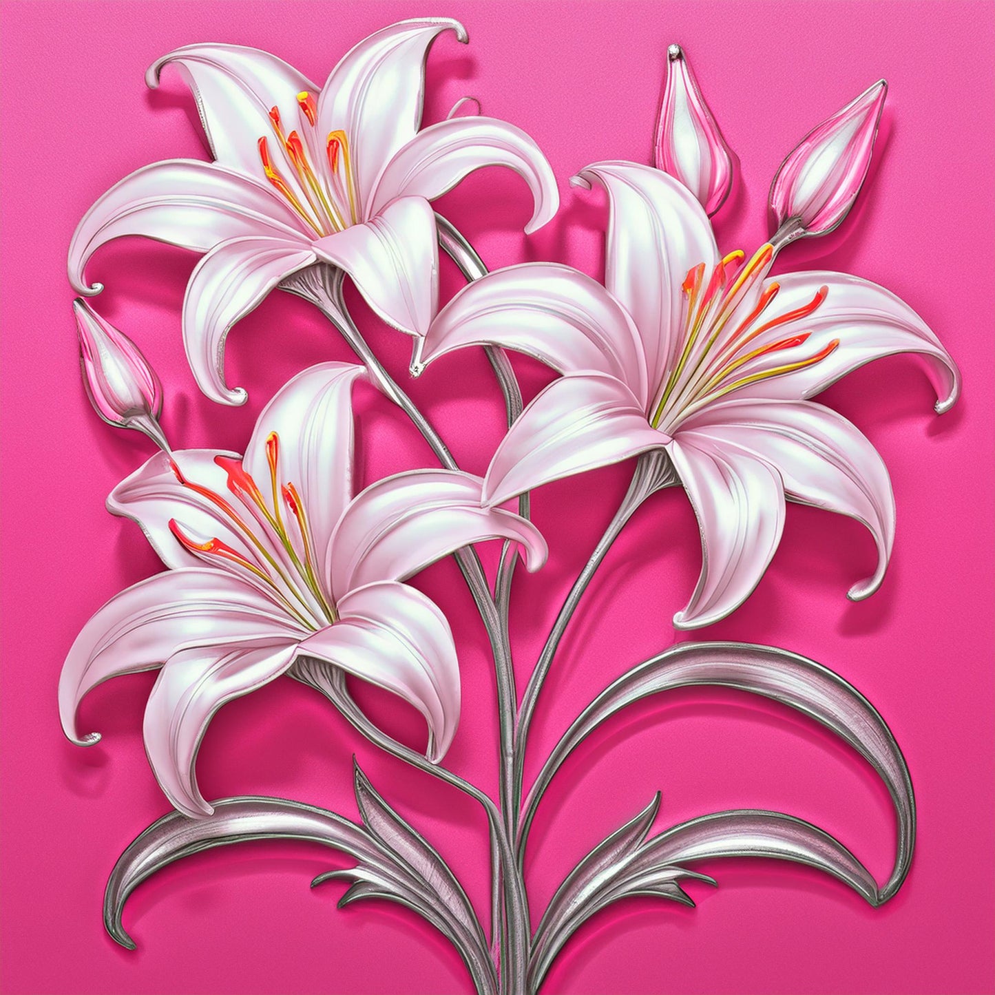 Vibrant White Lily Flower Colorful Mural | Botanical Beauty Design Wallpaper - Dhalfashionistt