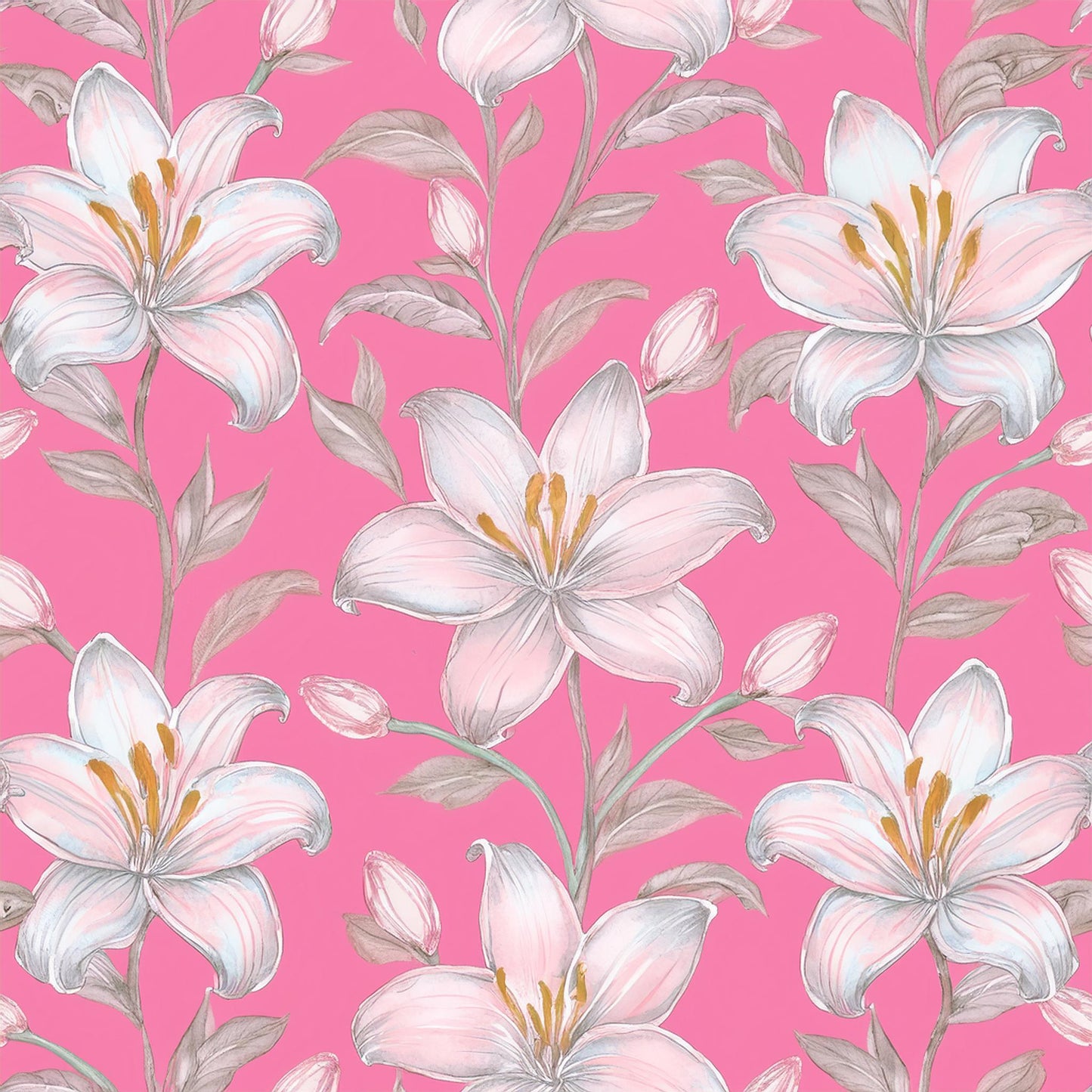 Vibrant White Lily Flower Colorful Mural | Botanical Beauty Design Wallpaper - Dhalfashionistt