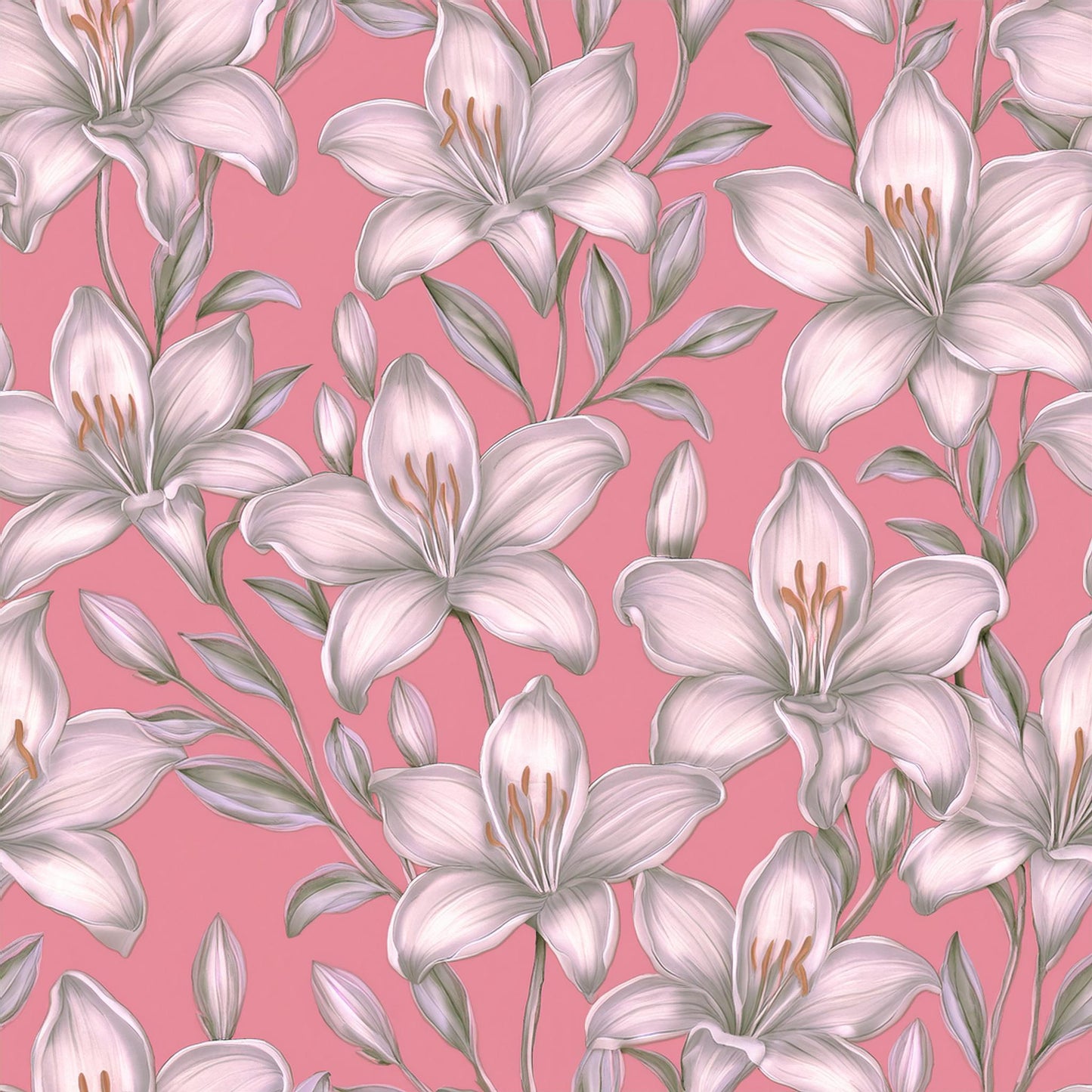 Vibrant White Lily Flower Colorful Mural | Botanical Beauty Design Wallpaper - Dhalfashionistt