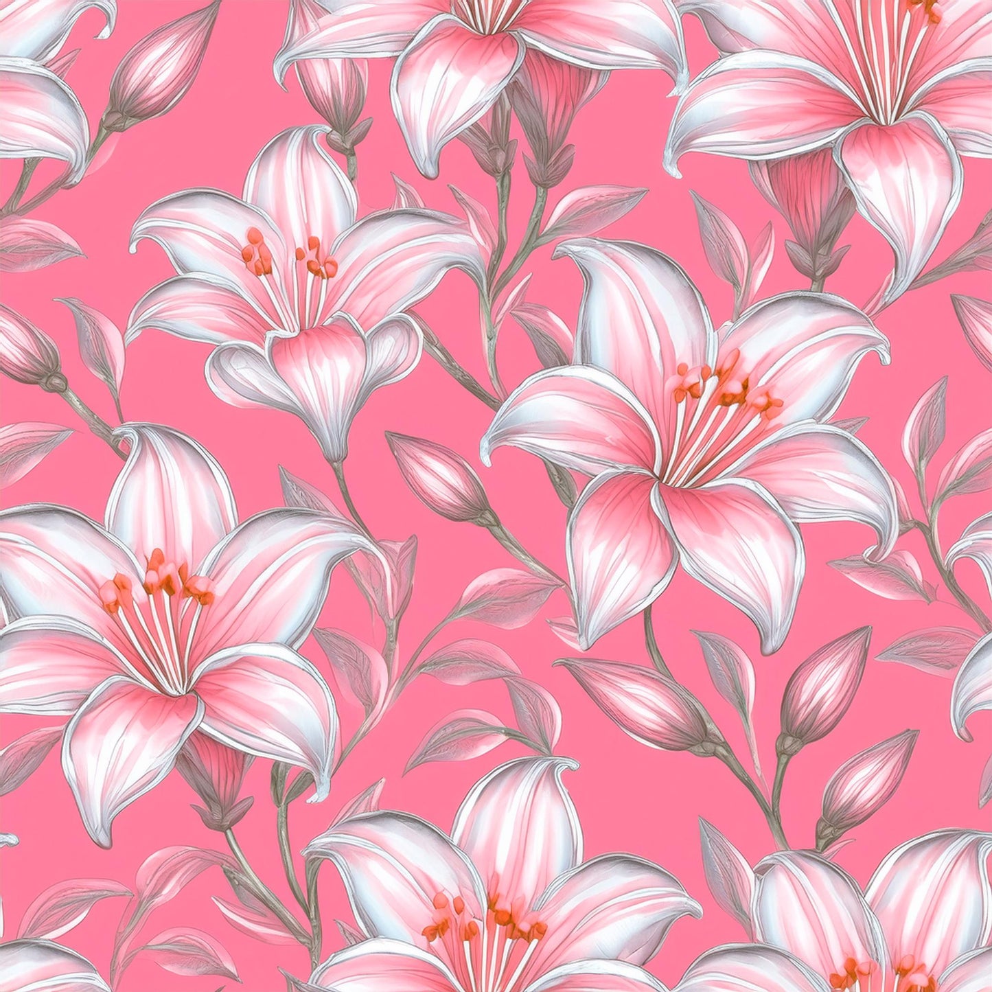 Vibrant White Lily Flower Colorful Mural | Botanical Beauty Design Wallpaper - Dhalfashionistt