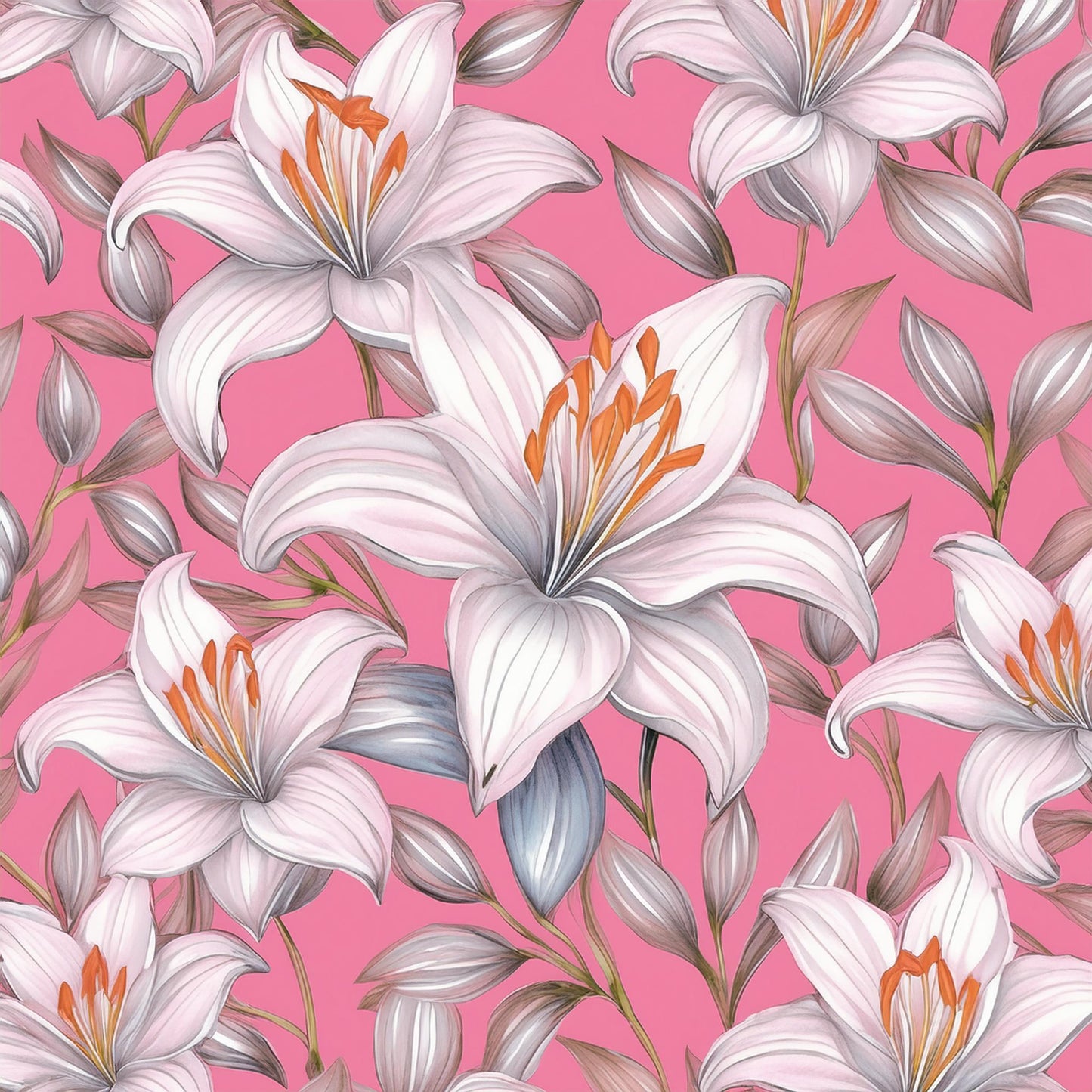 Vibrant White Lily Flower Colorful Mural | Botanical Beauty Design Wallpaper - Dhalfashionistt