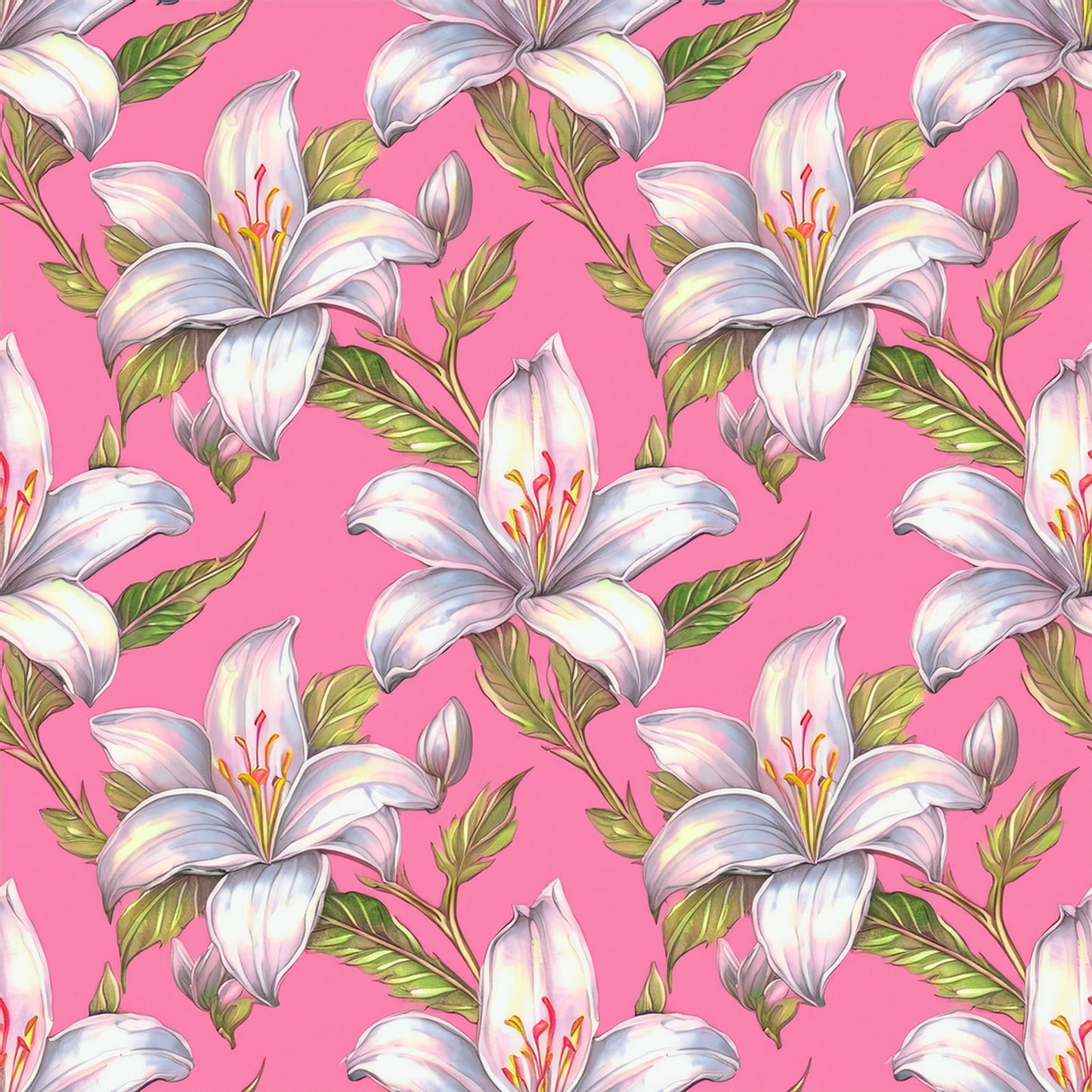 Vibrant White Lily Flower Colorful Mural | Botanical Beauty Design Wallpaper - Dhalfashionistt