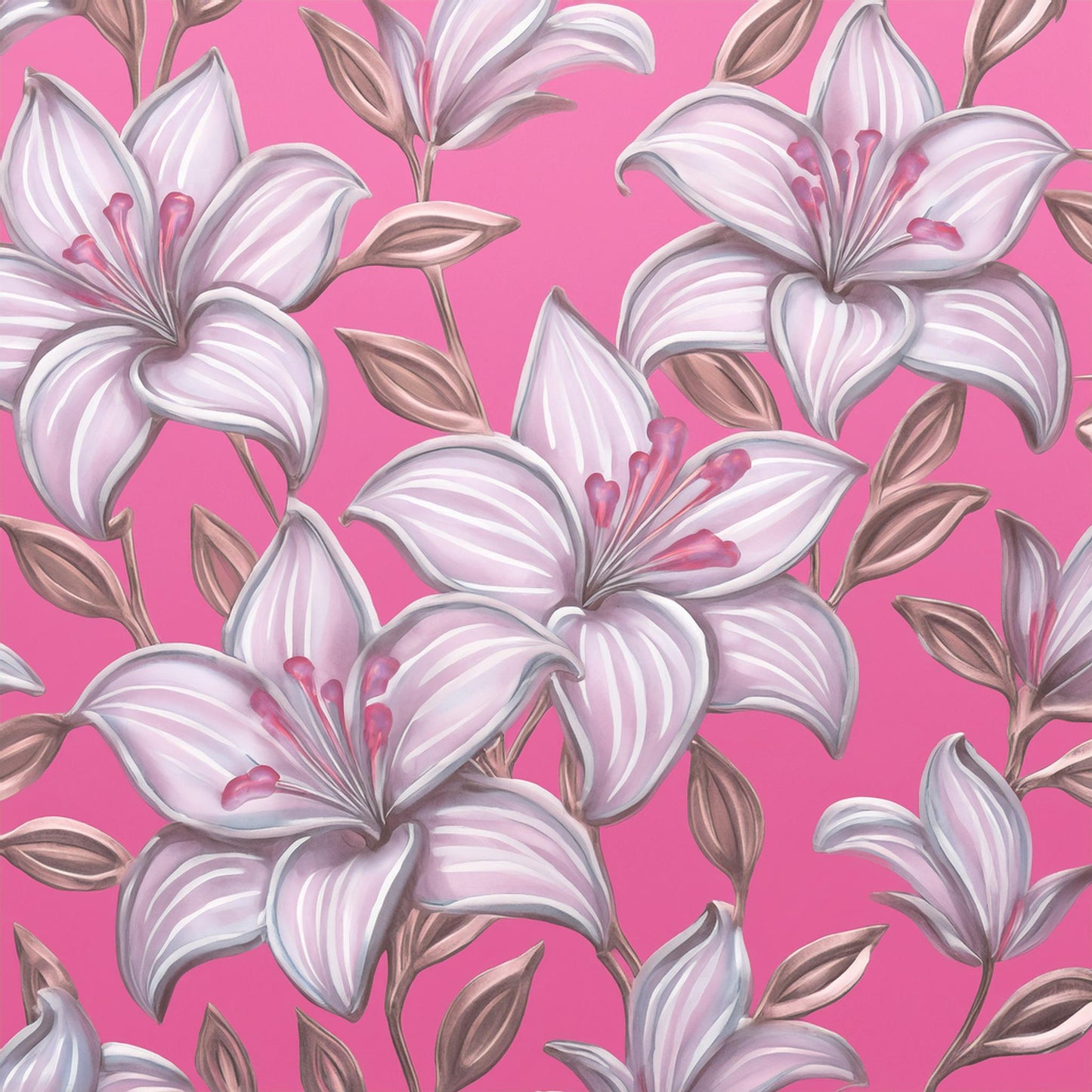 Vibrant White Lily Flower Colorful Mural | Botanical Beauty Design Wallpaper - Dhalfashionistt