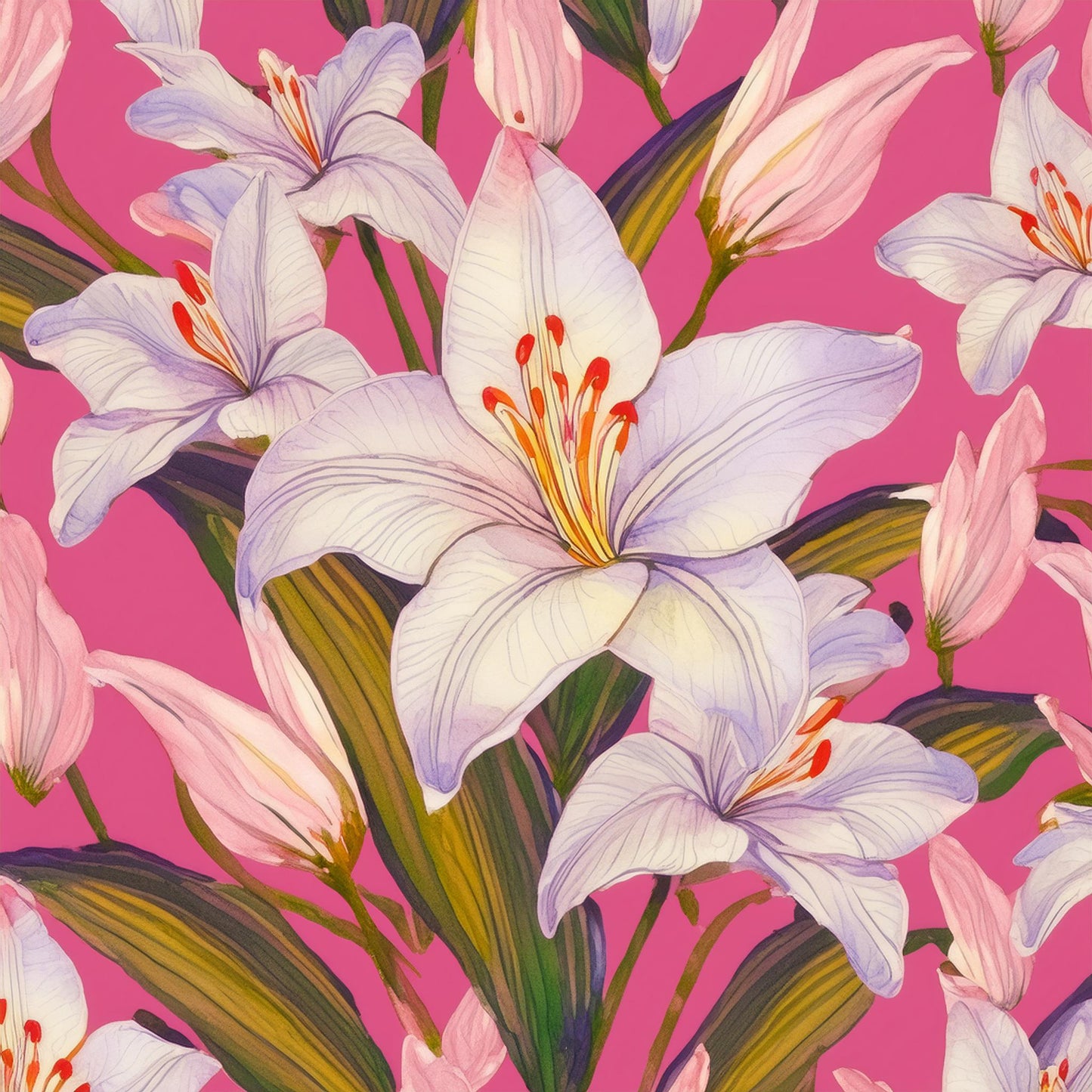 Vibrant White Lily Flower Colorful Mural | Botanical Beauty Design Wallpaper - Dhalfashionistt