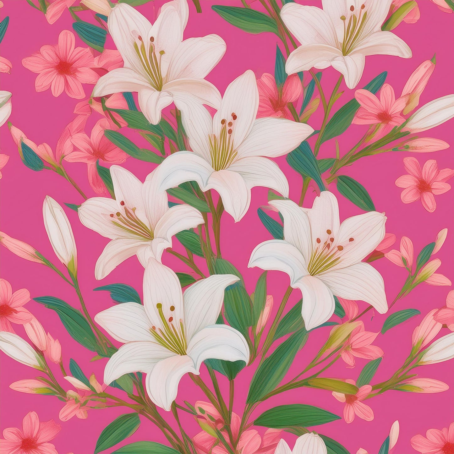 Vibrant White Lily Flower Colorful Mural | Botanical Beauty Design Wallpaper - Dhalfashionistt